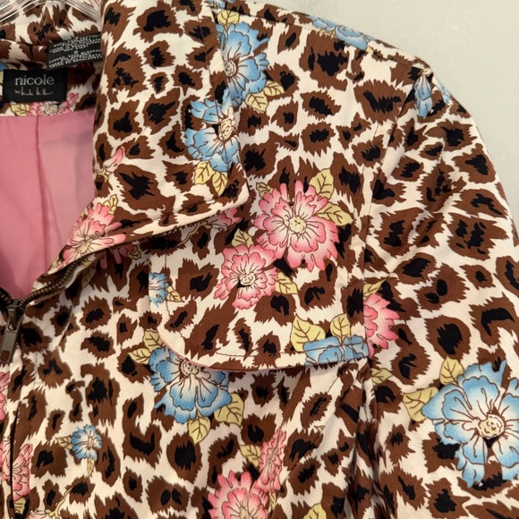 Nicole Miller Leopard Floral Jacket Womens 8 Brown Pink Career Feminine Coquette - Picture 5 of 14